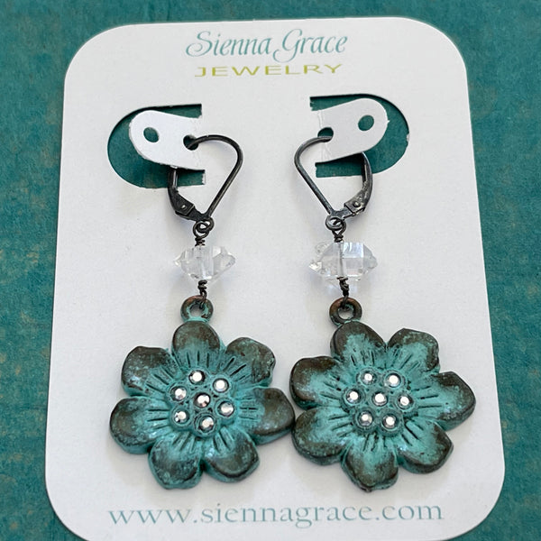 Verdigris Flower Sakura Blossom Earrings - Sienna Grace Jewelry