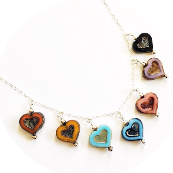 Heart Necklace Czech Glass Valentines Day Gift - Sienna Grace Jewelry | Pretty Little Handcrafted Sparkles
