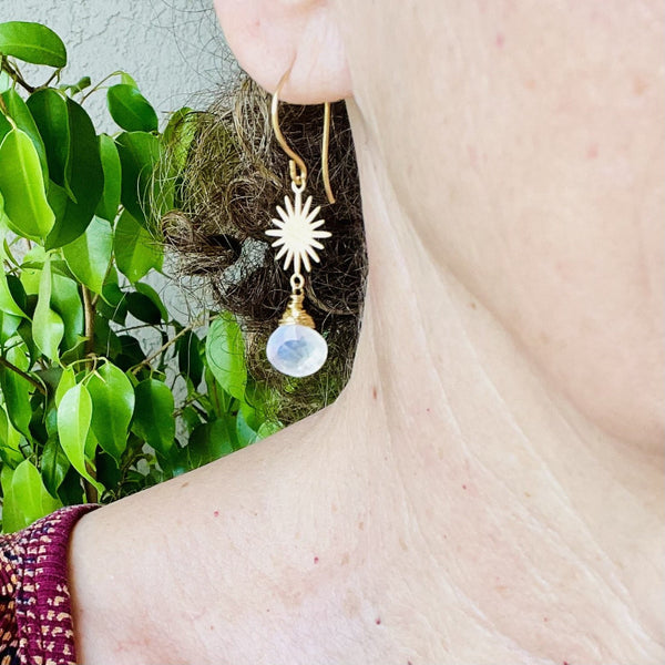 Moonstone and Sun Dangle Earrings - Sienna Grace Jewelry