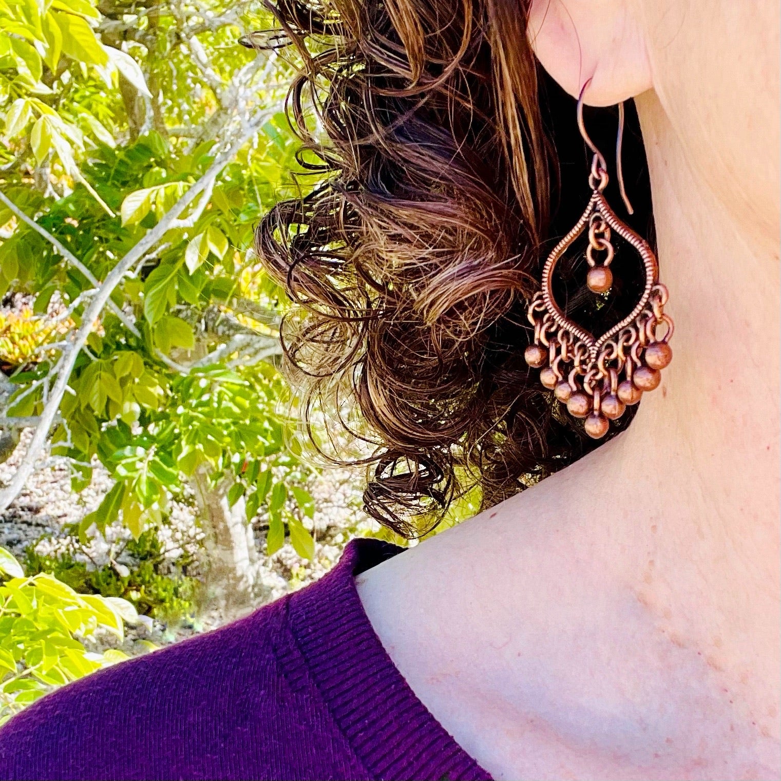 Copper Bohemian Style Ball Fringe Earrings - Sienna Grace Jewelry