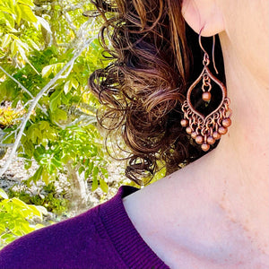 Copper Bohemian Style Ball Fringe Earrings - Sienna Grace Jewelry