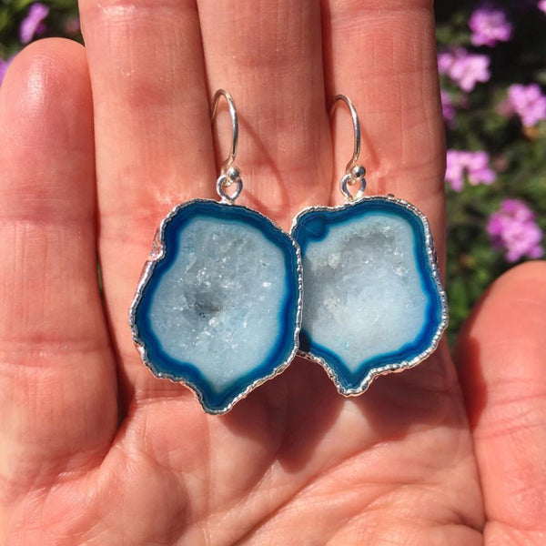 Light Blue Druzy Geode Earrings Silver - Sienna Grace Jewelry | Pretty Little Handcrafted Sparkles